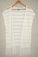 Pointelle Open Front Cardigan with Fringe