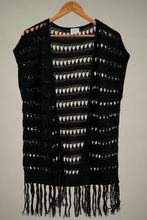 Pointelle Open Front Cardigan with Fringe