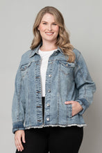 Mercedes Frayed Denim Jacket with Crystal Buttons