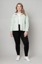 Mint Frayed Denim Jacket with Dyed to Match Buttons