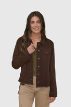 Coffee Frayed Denim Jacket with Dyed to Match Buttons