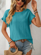 Teal Sweet Eyelet Short Sleeve Top