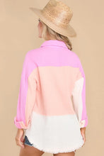 Pink Combo Gauze Colorblock Button Up Shirt