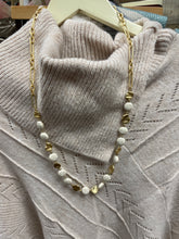 Gold & White Bead Long Necklace