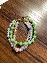 Green, Blue & Pearl Multi-Strand Bracelet