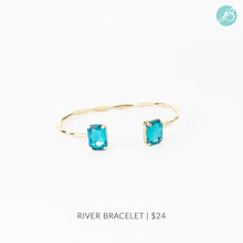 River Blue Square Crystal & Gold Statement Bracelet
