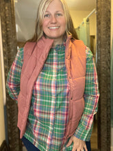 Green Spring Plaid Button Down Top