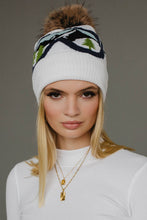 White & Blue Ski Goggle Pom Hat
