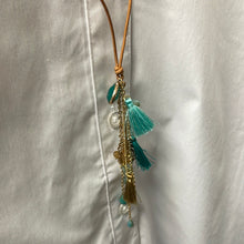 Turquoise & Tan with a Gold Peacock Feather Cinch Necklace