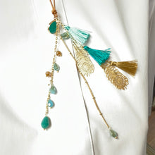 Turquoise & Tan with a Gold Peacock Feather Cinch Necklace