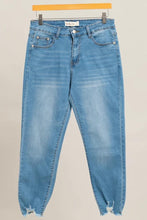 Medium Wash Skinny Denim Jeans with Dog Bite Hem
