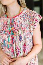 Boho and Behold Flutter Sleeve Dress in Blush/Fuchsia/Mint