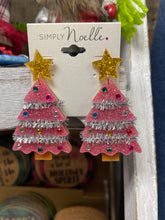 Pink Christmas Tree Bright Holiday Acrylic Earrings