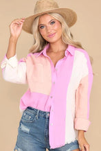 Pink Combo Gauze Colorblock Button Up Shirt