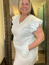 Flutter Sleeve V-neck Dress with Pockets