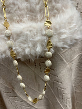 Gold & White Bead Long Necklace