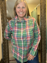 Green Spring Plaid Button Down Top