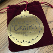 Merry Christmas from Ellicottville 2023 Gold Stainless Round Bulb Ornament