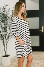 Haute Mess Scooped Hem Casual Dress in Black and White Striped