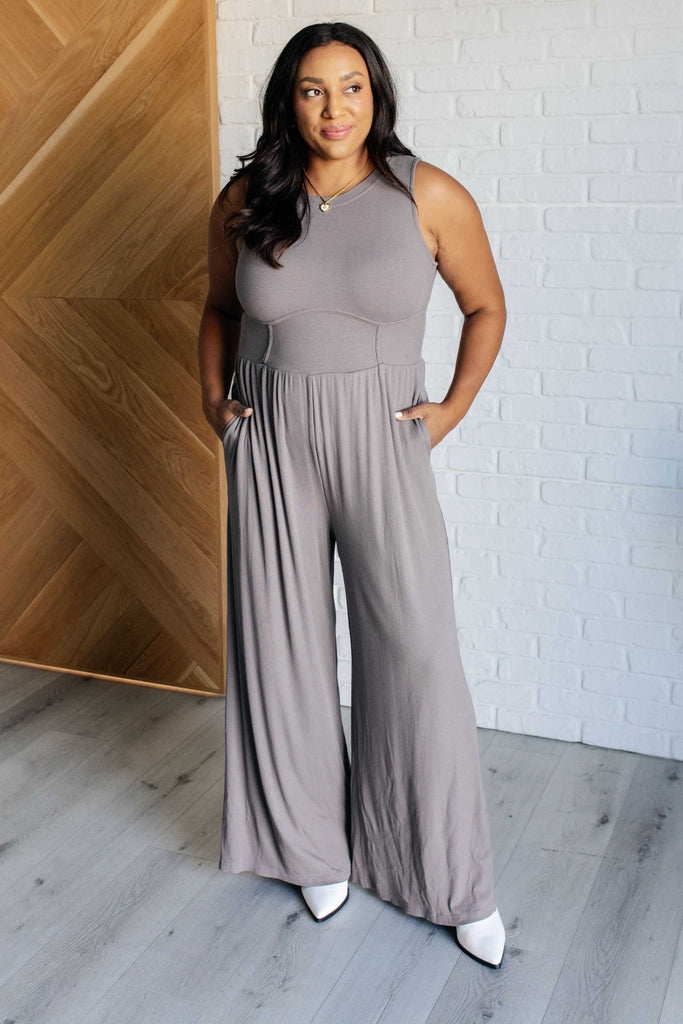 Hilary Wide Leg Jumpsuit in Grey - Main Image