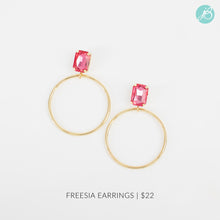 Freesia Pink Crystal Gold Circle Statement Earrings