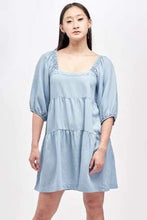 Tiered Denim Dress with Puff Sleeves