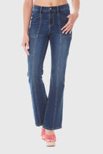 Dark Wash High Rise Flare Jean with Front Seam Detail