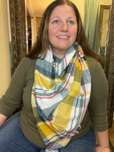 Triangle Blanket Scarf ~ Yellow Teal Plaid