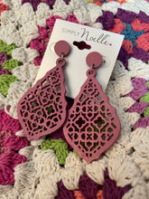 Pink Wooden Filagree Earrings