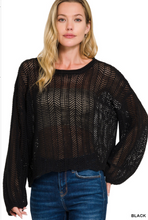 Black Hollow Out Long Sleeve Open Knit Sweater