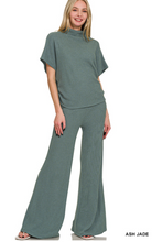 Sweater Mock Neck Short Sleeve Top & Pants Set