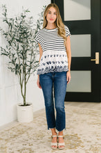Too Sweet to Share Scalloped Hem Blouse in Ivory and Navy