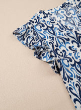 Sky Blue Print Ruffled Top