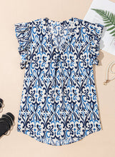 Sky Blue Print Ruffled Top
