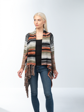 Striped Sweater Wrap Cardigan with Buttons