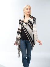 Striped Sweater Wrap Cardigan with Buttons