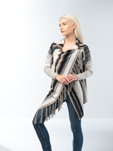 Striped Sweater Wrap Cardigan with Buttons