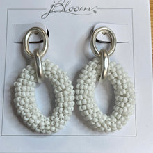 White Seed Bead Oval Earrings