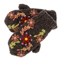 Knit Floral Wool Mittens
