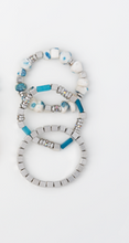 Silver Blue & White Bead Stretch Bracelet Set