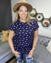 Short Sleeve Navy Floral Dolman Peplum Top-Shop-Womens-Boutique-Clothing