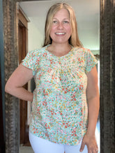 Mint & Coral Print Ruffle Sleeve Top