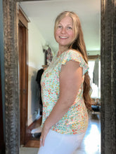 Mint & Coral Print Ruffle Sleeve Top