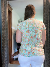 Mint & Coral Print Ruffle Sleeve Top