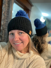 Royal + Black Colorblock Knit Hat with Large Pom