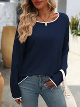 Navy Crew Neck Colorful Core-Spun Yarn Long-Sleeve Sweate