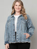 Mercedes Frayed Denim Jacket with Crystal Buttons