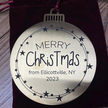 Merry Christmas from Ellicottville 2023 Gold Stainless Round Bulb Ornament