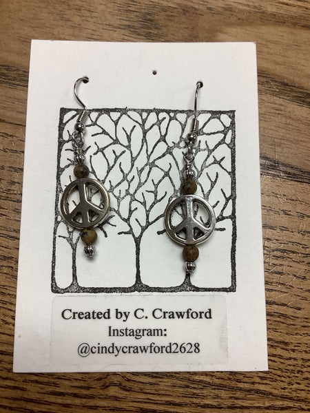 Artistic Jasper & Peace Sign Fishook Earings