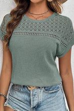 Mist Green Lace Patchwork Waffle Short Sleeve Top